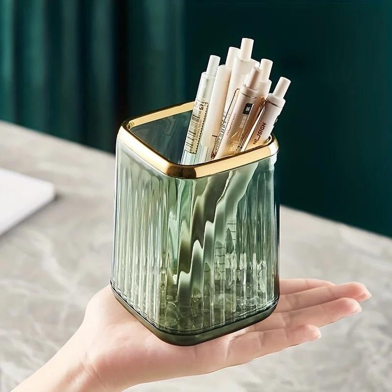 Makeup Brush Organizer with Gold Detail – Elegant Cosmetic Holder for Dressing Table