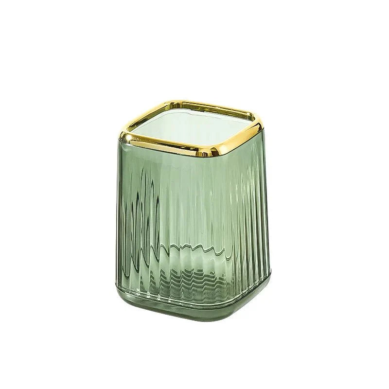 Makeup Brush Organizer with Gold Detail – Elegant Cosmetic Holder for Dressing Table