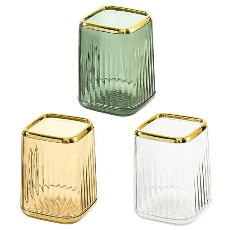 Makeup Brush Organizer with Gold Detail – Elegant Cosmetic Holder for Dressing Table