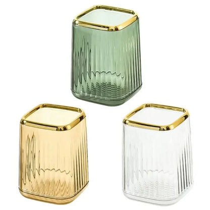 Makeup Brush Organizer with Gold Detail – Elegant Cosmetic Holder for Dressing Table