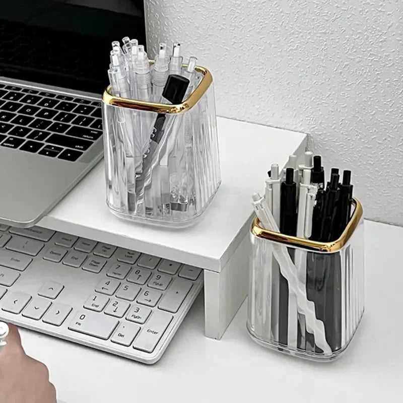 Makeup Brush Organizer with Gold Detail – Elegant Cosmetic Holder for Dressing Table