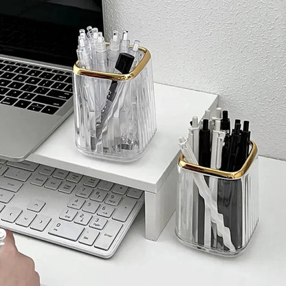 Makeup Brush Organizer with Gold Detail – Elegant Cosmetic Holder for Dressing Table