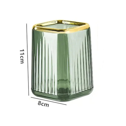 Makeup Brush Organizer with Gold Detail – Elegant Cosmetic Holder for Dressing Table