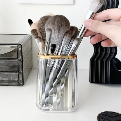 Makeup Brush Organizer with Gold Detail – Elegant Cosmetic Holder for Dressing Table