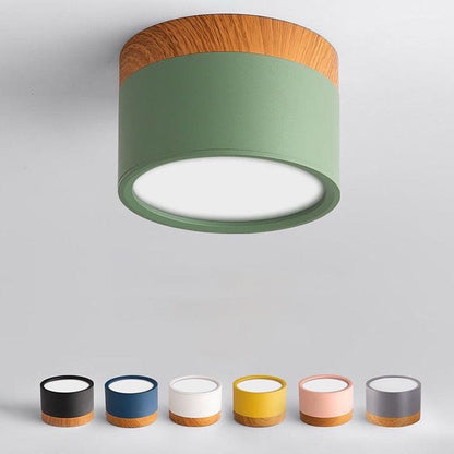 Modern LED Ceiling Light – Elegant Nordic Style with Wood Finish & Soft Pastel Illumination