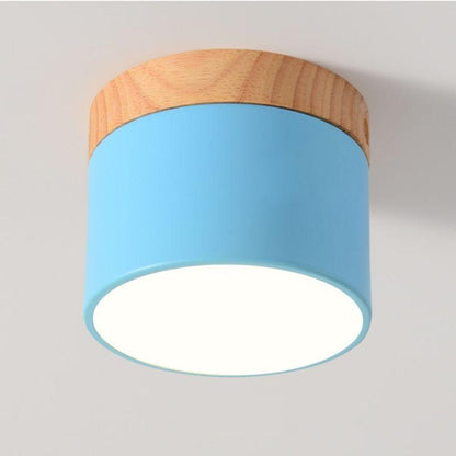 Modern LED Ceiling Light – Elegant Nordic Style with Wood Finish & Soft Pastel Illumination