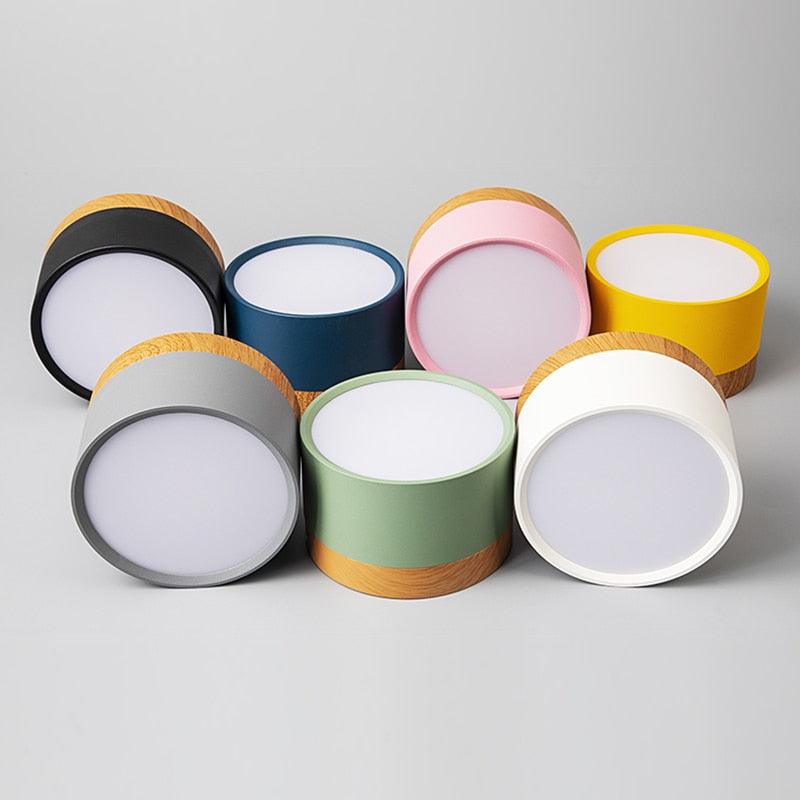 Modern LED Ceiling Light – Elegant Nordic Style with Wood Finish & Soft Pastel Illumination