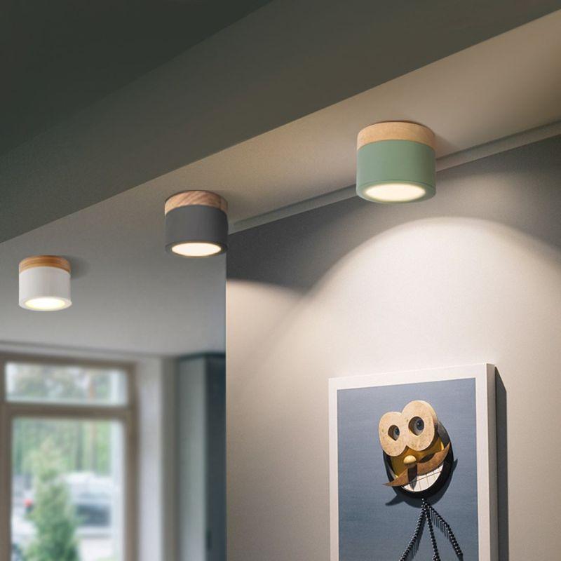 Modern LED Ceiling Light – Elegant Nordic Style with Wood Finish & Soft Pastel Illumination