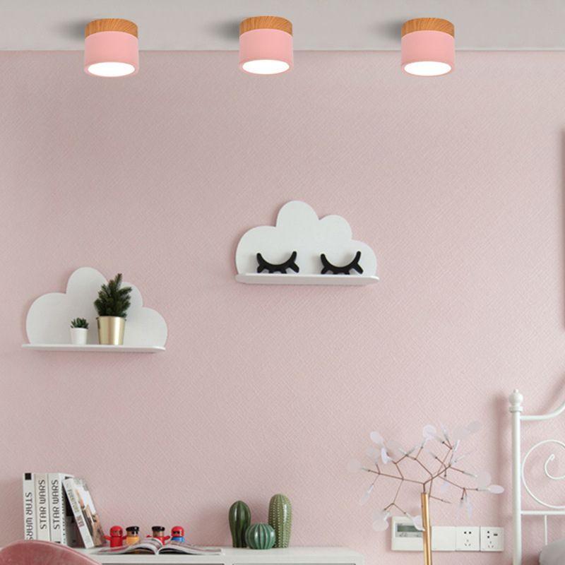Modern LED Ceiling Light – Elegant Nordic Style with Wood Finish & Soft Pastel Illumination