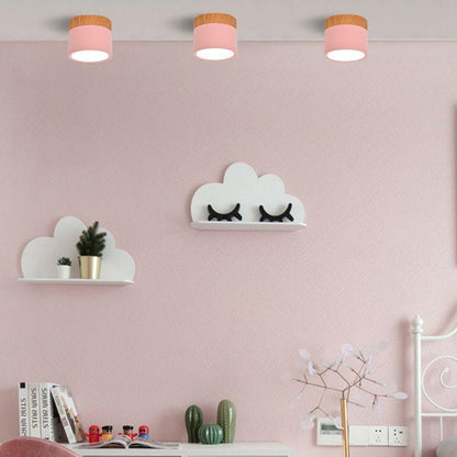 Modern LED Ceiling Light – Elegant Nordic Style with Wood Finish & Soft Pastel Illumination