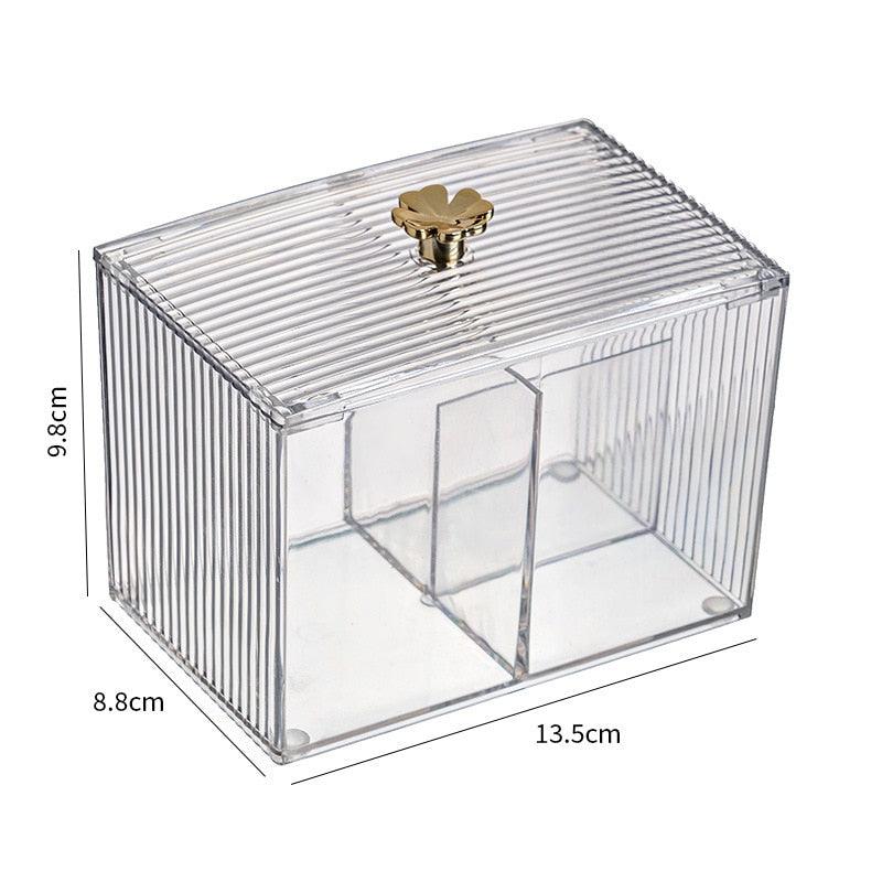 Acrylic Cotton Swab & Pad Holder – Clear Organizer Box for Bathroom & Vanity Storage