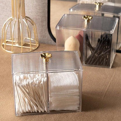 Acrylic Cotton Swab & Pad Holder – Clear Organizer Box for Bathroom & Vanity Storage