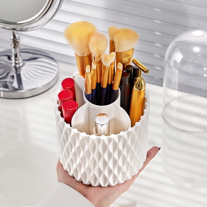 360° Rotating Makeup Brush Organizer – Transparent Storage Holder for Cosmetics & Tools