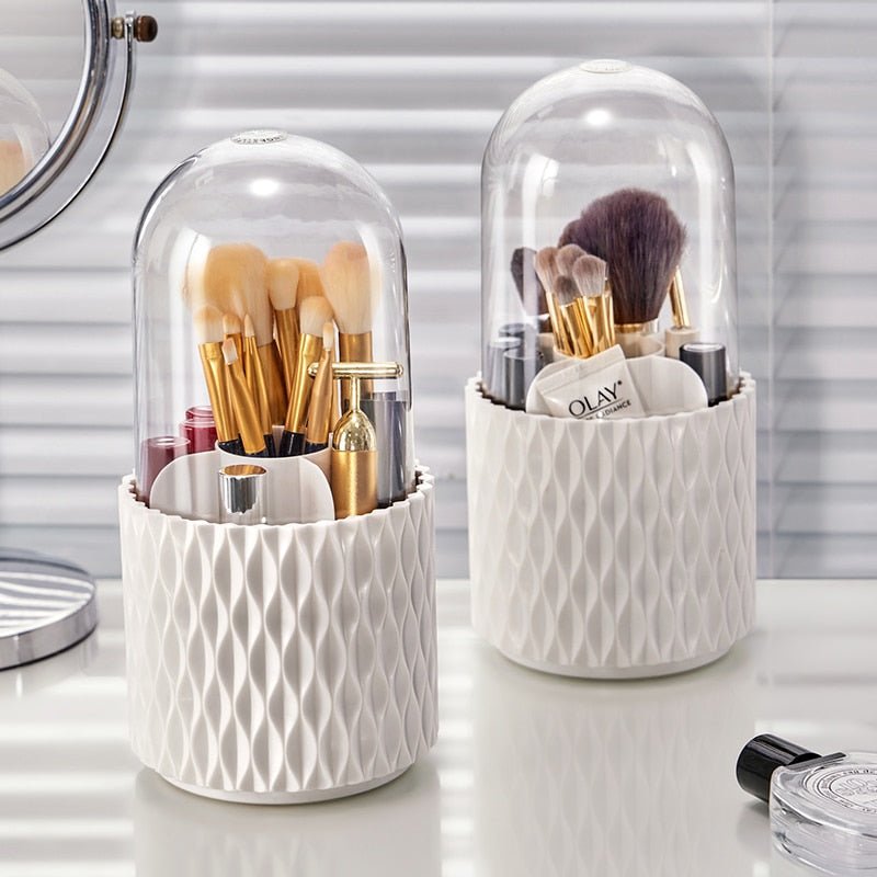 360° Rotating Makeup Brush Organizer – Transparent Storage Holder for Cosmetics & Tools