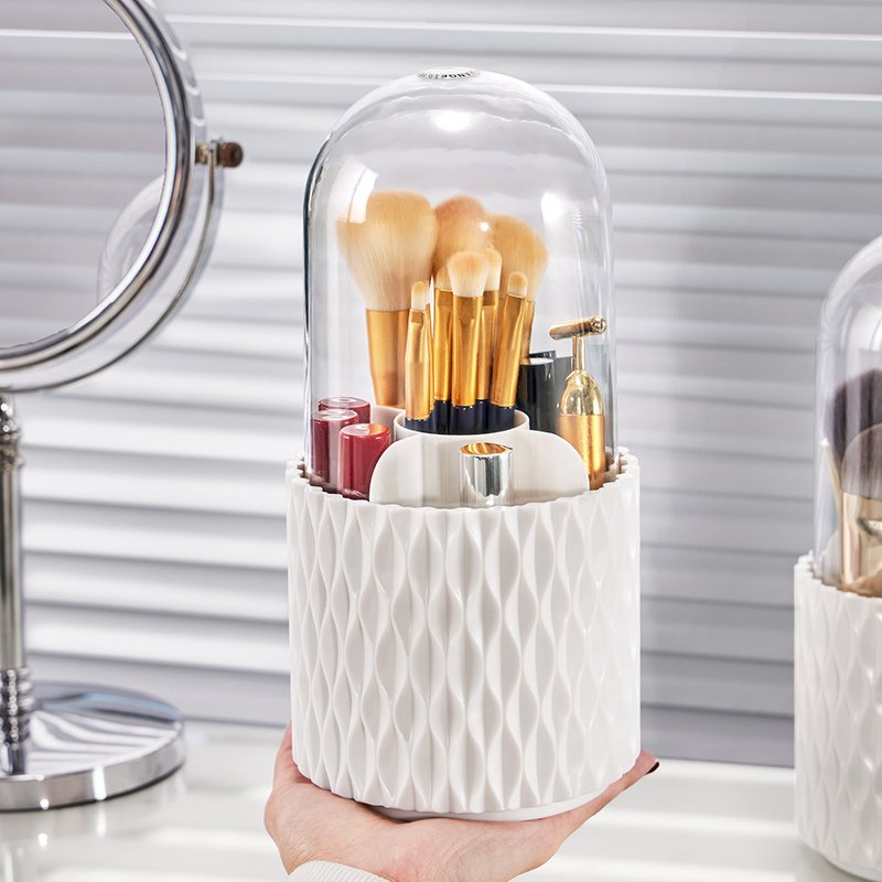 360° Rotating Makeup Brush Organizer – Transparent Storage Holder for Cosmetics & Tools