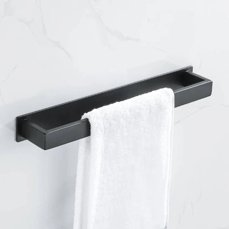 Black Bathroom Towel Holder – No-Drill Wall Mounted Organizer for Towels & Clothes