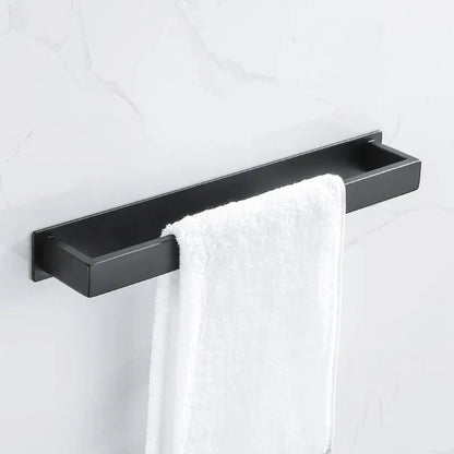 Black Bathroom Towel Holder – No-Drill Wall Mounted Organizer for Towels & Clothes
