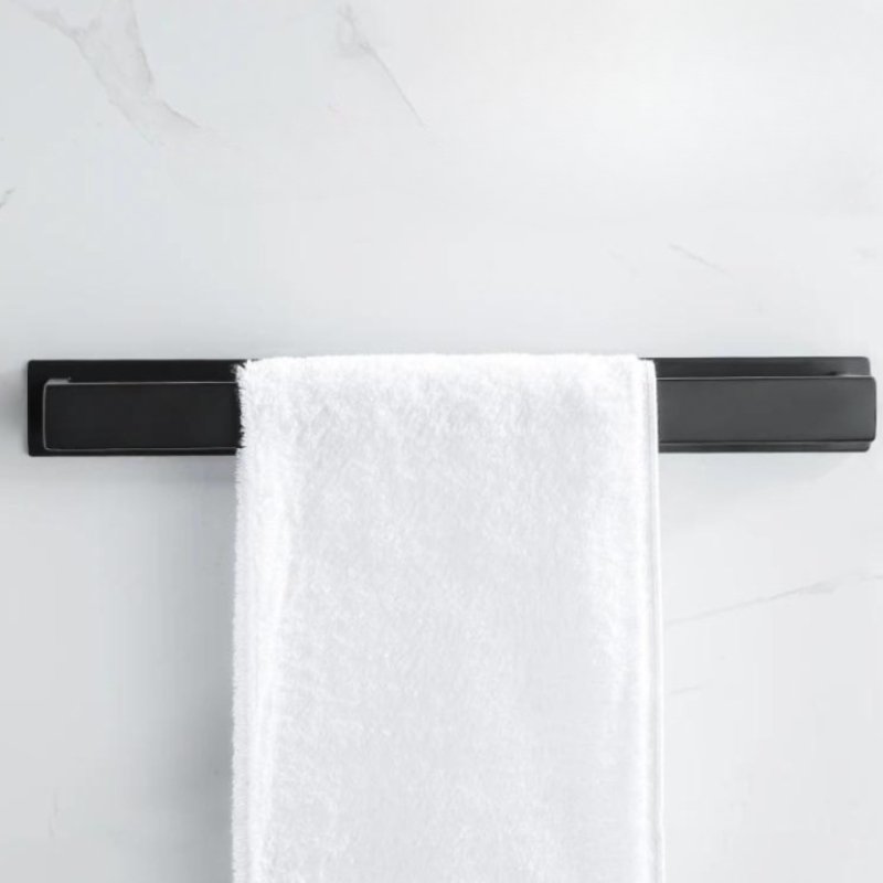 Black Bathroom Towel Holder – No-Drill Wall Mounted Organizer for Towels & Clothes