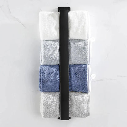 Black Bathroom Towel Holder – No-Drill Wall Mounted Organizer for Towels & Clothes