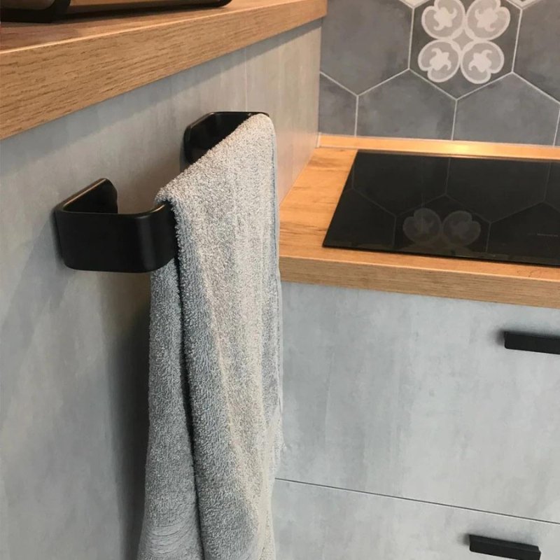 Porta Toalhas Preto Minimalista 50cm Fácil Intalação