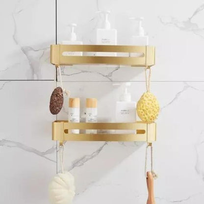 Gold Aluminum Bathroom Shelf – Wall Mounted Rack for Towels, Toiletries & Shower Storage