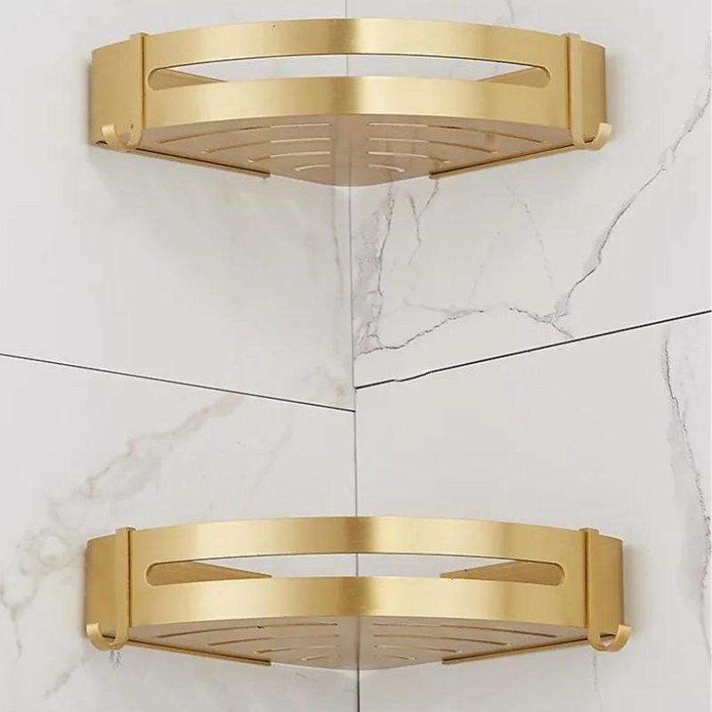 Gold Aluminum Bathroom Shelf – Wall Mounted Rack for Towels, Toiletries & Shower Storage