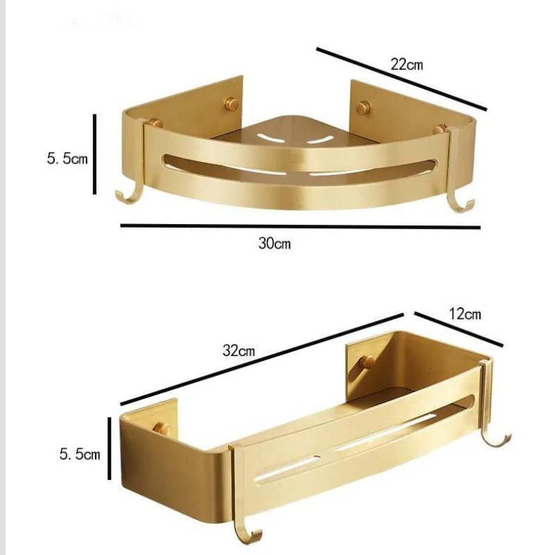 Gold Aluminum Bathroom Shelf – Wall Mounted Rack for Towels, Toiletries & Shower Storage
