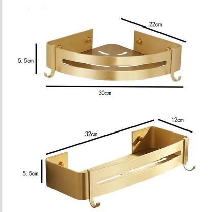Gold Aluminum Bathroom Shelf – Wall Mounted Rack for Towels, Toiletries & Shower Storage