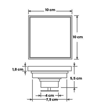Hidden Cover Anti-Odor Floor Drain 10x10 – Stainless Steel Shower Drain with Odor Prevention