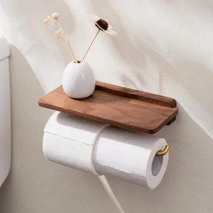 Wood & Gold Toilet Paper Holder – Timeless Luxury Bathroom Decor with Elegant Finish