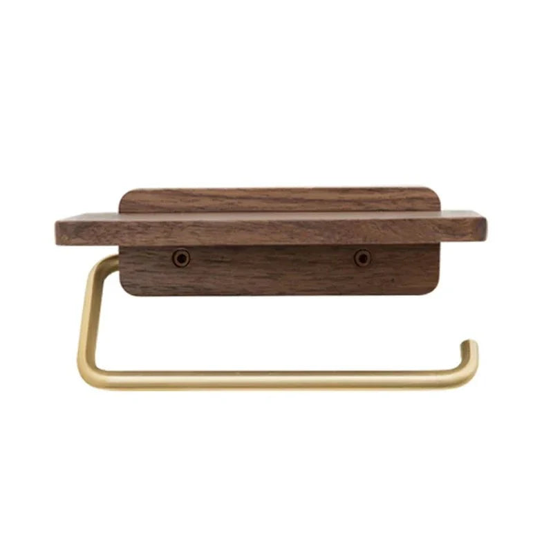 Wood & Gold Toilet Paper Holder – Timeless Luxury Bathroom Decor with Elegant Finish