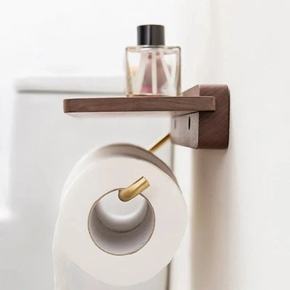 Wood & Gold Toilet Paper Holder – Timeless Luxury Bathroom Decor with Elegant Finish