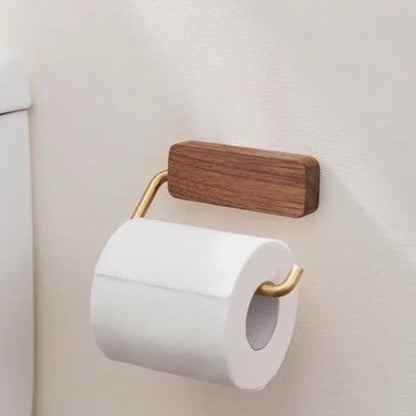 Wood & Gold Toilet Paper Holder – Timeless Luxury Bathroom Decor with Elegant Finish