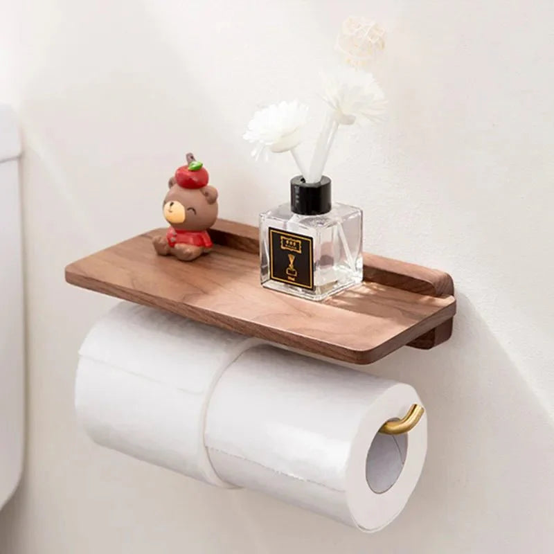 Wood & Gold Toilet Paper Holder – Timeless Luxury Bathroom Decor with Elegant Finish