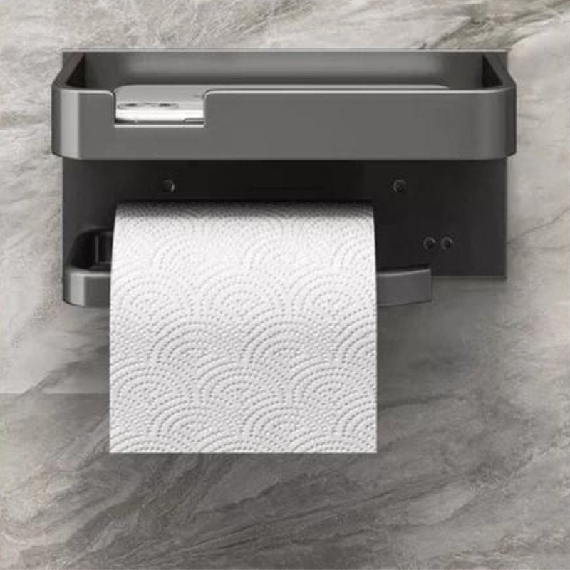 Toilet Paper Holder with Phone Shelf – Stainless Steel Wall Mount, Modern Bathroom Storage