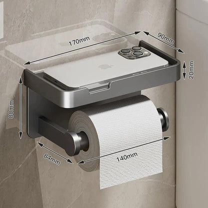 Toilet Paper Holder – Stainless Steel Bathroom Roll Dispenser with Shelf for Storage & Organization