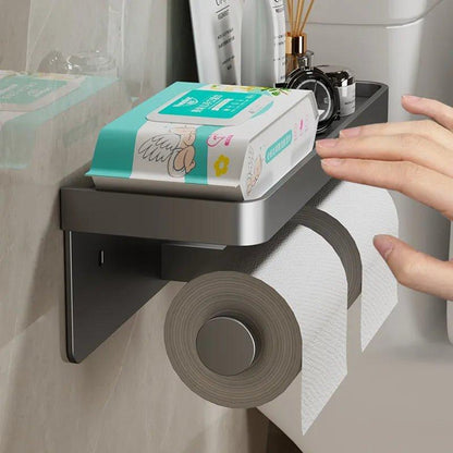 Toilet Paper Holder – Stainless Steel Bathroom Roll Dispenser with Shelf for Storage & Organization