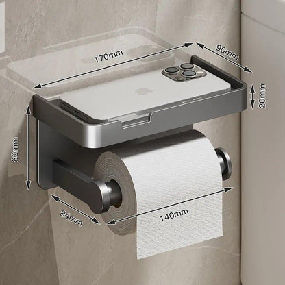 Toilet Paper Holder – Stainless Steel Bathroom Roll Dispenser with Shelf for Storage & Organization
