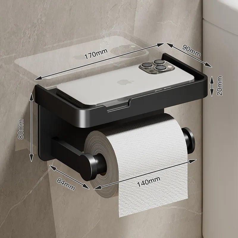 Toilet Paper Holder – Stainless Steel Bathroom Roll Dispenser with Shelf for Storage & Organization