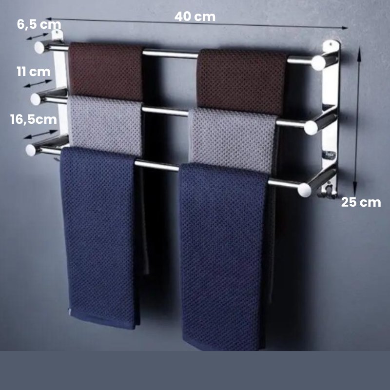Chrome Bathroom Towel Rack with Hooks – Wall Mounted Space-Saving Storage for Towels