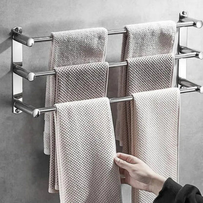 Chrome Bathroom Towel Rack with Hooks – Wall Mounted Space-Saving Storage for Towels