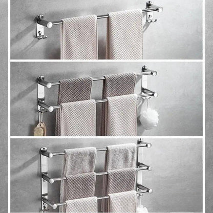Chrome Bathroom Towel Rack with Hooks – Wall Mounted Space-Saving Storage for Towels