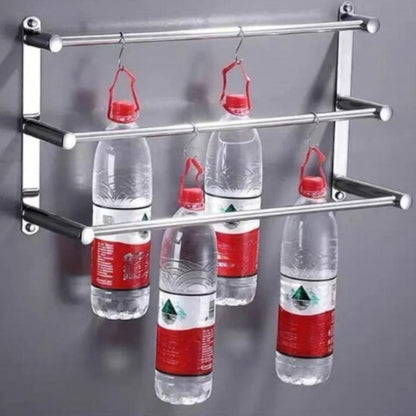 Chrome Bathroom Towel Rack with Hooks – Wall Mounted Space-Saving Storage for Towels