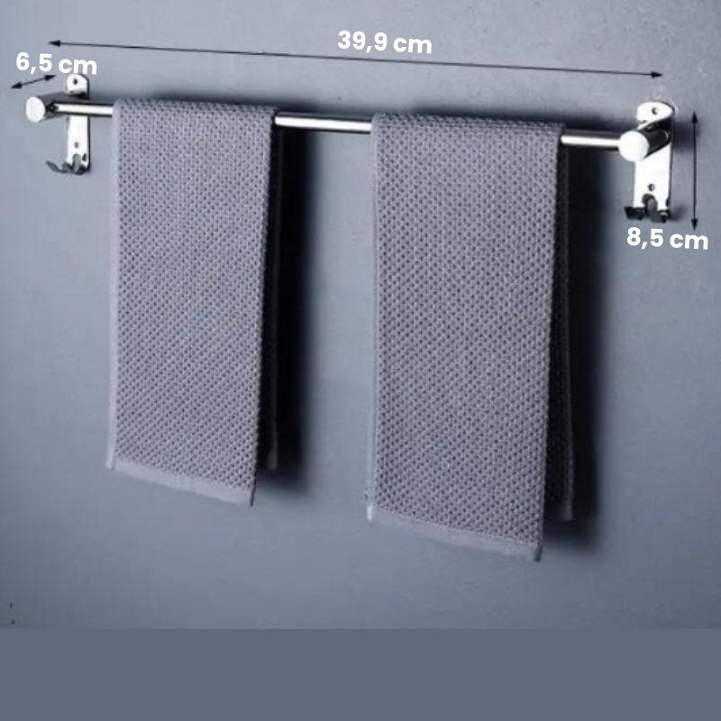 Chrome Bathroom Towel Rack with Hooks – Wall Mounted Space-Saving Storage for Towels