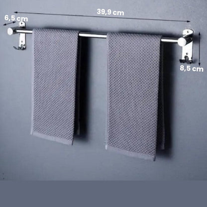 Chrome Bathroom Towel Rack with Hooks – Wall Mounted Space-Saving Storage for Towels
