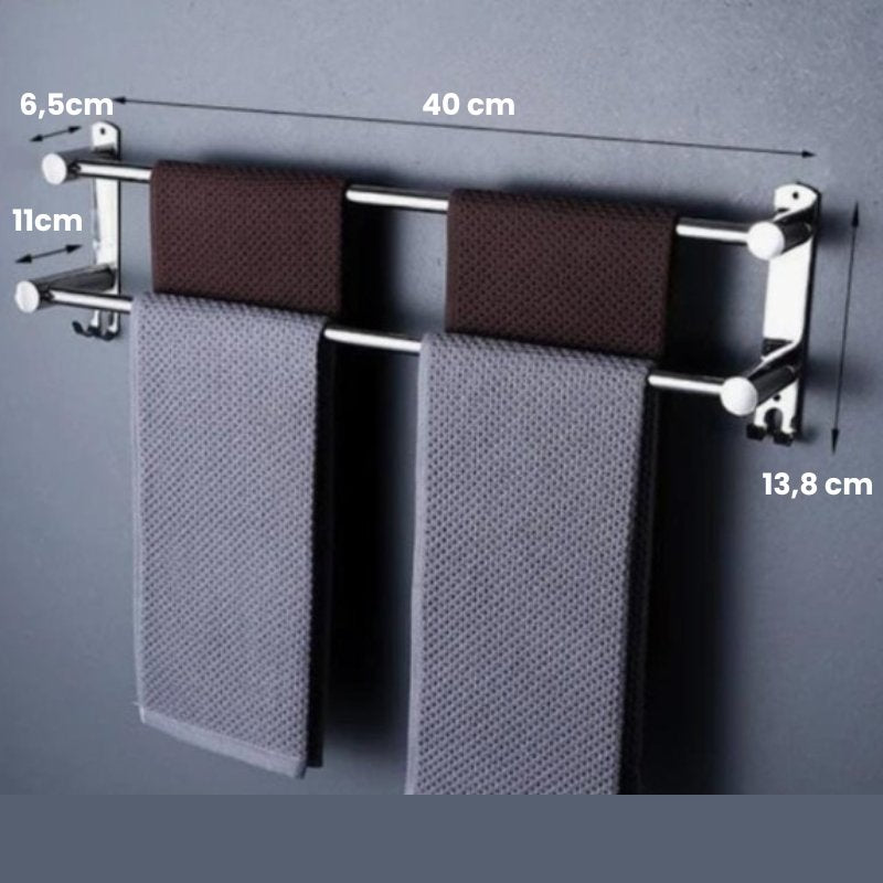 Chrome Bathroom Towel Rack with Hooks – Wall Mounted Space-Saving Storage for Towels